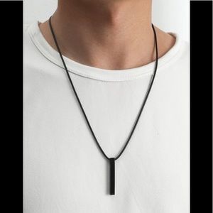 Men’s geometric pendant necklace with black rope chain
